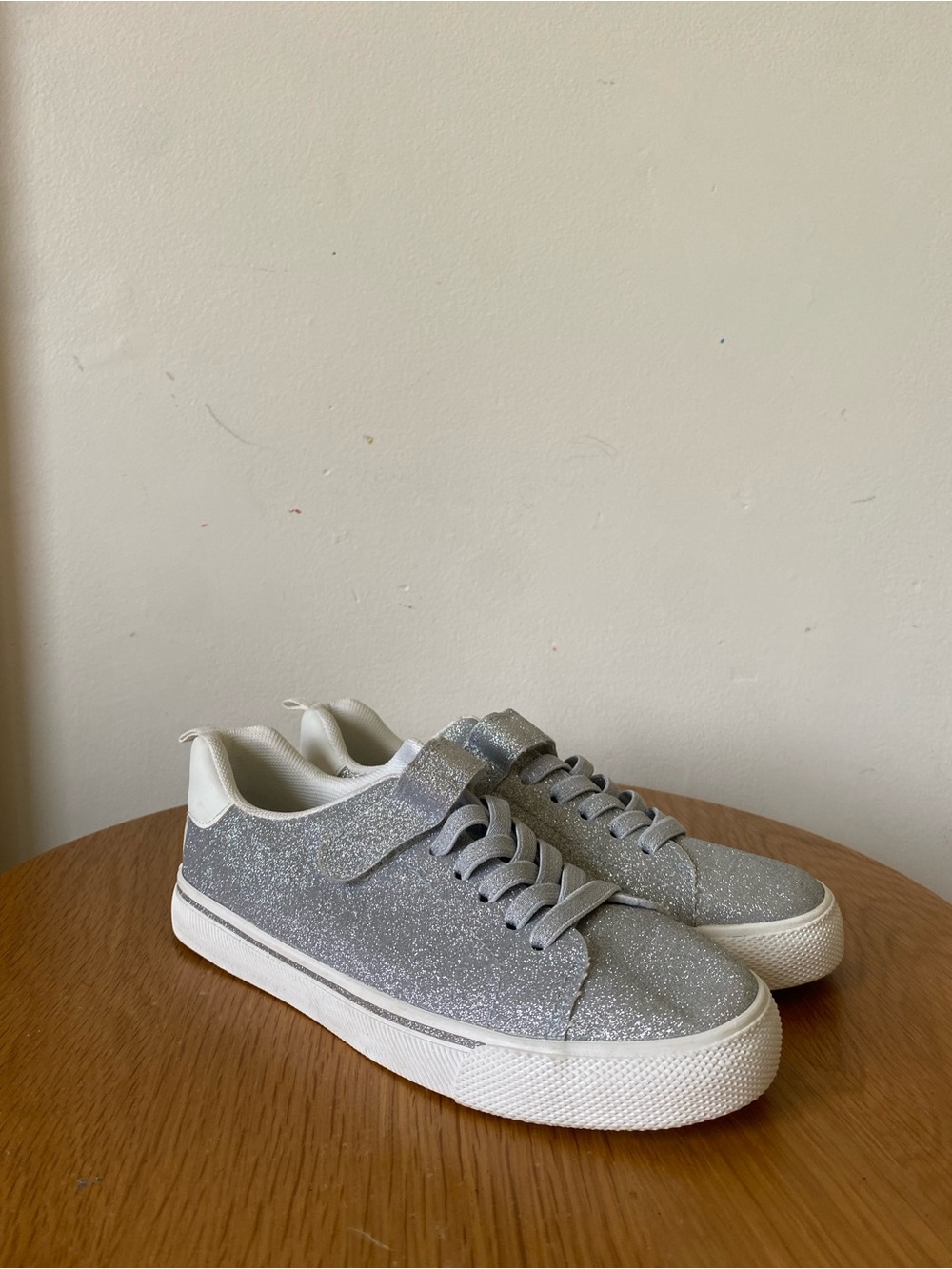 H&M Girls Glitter Silver Lace-Up Sneakers with Strap
